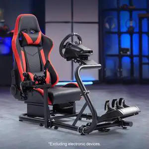 Minneer Racing Simulator Cockpit with Red Seat Fit for Logitech/Thrustmaster/Fanatec G29 G920 G923,Fanatec,Adjustable Driving Steering Wheel Stand,Pedal & Wheel Not Included