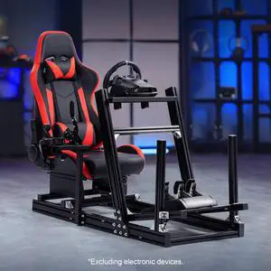 Minneer Racing Simulator Cockpit Frame with Adjustable Aluminum Fit for Logitech/Thrustmaster/Fanatec/Moza/ G29 G920 G923 T818,Racing Wheel Stand with Seat,electronic devices Not Included
