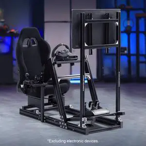 Minneer Aluminum Profile Racing Simulator Cockpit With Monitor Stand Fit For Fanatec/Thrustmaster T818/Moza/Logitech G923 G920 GPro,Stable& Strong Driving Cockpit With Black Seat