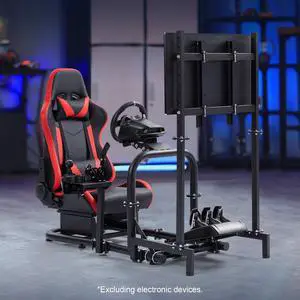 Minneer Racing Simulator Cockpit with Red Seat and TV Stand Fit for Logitech/Thrustmaster/Fanatec G29/G920/T248/T300 Racing Wheel Stand(Wheel Pedal Shift TV Not Included