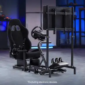 Minneer Racing Simulator Cockpit with Black Seat and TV Stand Fit for Logitech/Thrustmaster/Fanatec G29/G920/T248 Racing Wheel Stand(Wheel, Pedals, Handbrake Not Included)