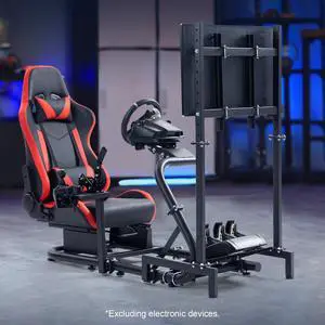 Minneer Racing Simulator Cockpit with Red Seat and TV Stand Fit for Logitech/Thrustmaster/Fanatec G29/G920/T248 Racing Wheel Stand(Wheel, Pedal, Handbrake Not Included)