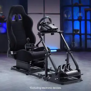 Minneer Racing Simulator Cockpit Frame Adjustable with Blackseat Racing Wheel Stand Fits Logitech G923 G29 G920 Thrustmaster Fanatec with Support Seat, Not included Steering wheel, pedal, shifter