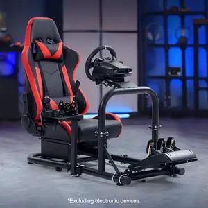 Minneer G923 Racing Steering Wheel Cockpit Pro with Real Red Seat for Logitech G25 G27 G29 G920 Racing Simulator Cockpit Gaming Frame Video Game Accessories Shifter Wheel Pedals NOT Included
