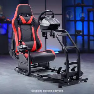 Minneer Gaming Simulator Cockpit With Red Seat Adjustable Fits for Logitech G25 G27 G29 G920 G923 Thrustmaster T300 Fanatec Racing Steering Wheel Stand,Not Included Steering wheel, pedal and handbrake