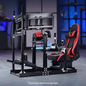 Minneer 8040 Aluminum Profile Racing Simulator Cockpit with Triple Monitor Mount and Red Seat,Fit for Logitech/Thrustmaster/Moza Direct Drive Steering Wheel , Universal Adjustable Multi Cockpit