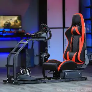 Minneer Adjustable Gaming Racing Simulator Cockpit with Red Seat Fits for Logitech G29 G920 G923,Thrustmaster T300,Steering Wheel Stand, Not Including Steering Wheel, Pedal and Handbrake