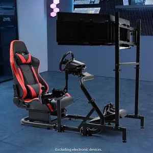 Minneer Racing Cockpit with Triple Display Stand & Red Seat Fit for G923 G920 T500,FANTEC,T3PA/TGT Stable & Strong Steering Wheel Stand Wheel and Pedals Not Included Minneer Racing Cockpit with Triple Display Stand & Red Seat Fit for G923 G920 T500,FANTEC,T3PA/TGT Stable & Strong Steering Wheel Stand Wheel and Pedals Not Included