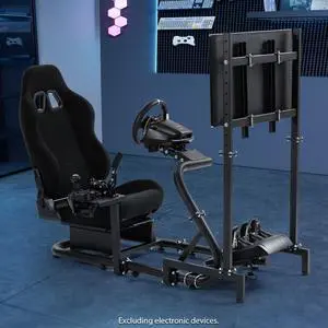 Minneer Racing Simulator Cockpit with Black Seat and TV Stand Fit for Logitech/Thrustmaster/Fanatec G29/G920/T248 Racing Wheel Stand(Wheel, Pedals, Handbrake Not Included) Minneer Racing Simulator Cockpit with Black Seat and TV Stand Fit for Logitech/Thrustmaster/Fanatec G29/G920/T248 Racing Wheel Stand(Wheel, Pedals, Handbrake Not Included)