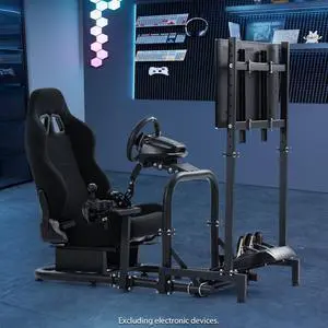 Minneer Racing Simulator Cockpit with Black Seat and TV Stand Fit for Logitech/Thrustmaster/Fanatec G29/G920/T248 Racing Wheel Stand(Wheel, Pedal, Handbrake Not Included Minneer Racing Simulator Cockpit with Black Seat and TV Stand Fit for Logitech/Thrustmaster/Fanatec G29/G920/T248 Racing Wheel Stand(Wheel, Pedal, Handbrake Not Included