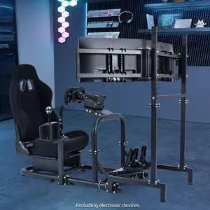Minneer Racing Simulator Cockpit Vertical Bracket with Triple Monitor Stand and Black Seat Compatible with Logitech/Thrustmaster/Fanatec G29 G920 G923 T300RS CSL-DD, No Steering Wheel, Pedal or Shifte Minneer Racing Simulator Cockpit Vertical Bracket with Triple Monitor Stand and Black Seat Compatible with Logitech/Thrustmaster/Fanatec G29 G920 G923 T300RS CSL-DD, No Steering Wheel, Pedal or Shifte