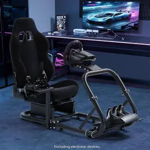 Minneer Racing Sim Cockpit Stand with Black Seat Fit for Logitech/Fanatec/Thrustmaster G27 G923 G920,Large Round Tube&Adjustable Professional Driving Race Mount,Handbrake Not Included Minneer Racing Sim Cockpit Stand with Black Seat Fit for Logitech/Fanatec/Thrustmaster G27 G923 G920,Large Round Tube&Adjustable Professional Driving Race Mount,Handbrake Not Included