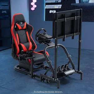 Minneer Racing Sim Cockpit Stand with Red Seat and TV Stand Fit for Logitech/Fanatec/Thrustmaster G27 G923 G920,Large Round Tube&Adjustable Professional Driving Race Mount,Handbrake Not Included Minneer Racing Sim Cockpit Stand with Red Seat and TV Stand Fit for Logitech/Fanatec/Thrustmaster G27 G923 G920,Large Round Tube&Adjustable Professional Driving Race Mount,Handbrake Not Included
