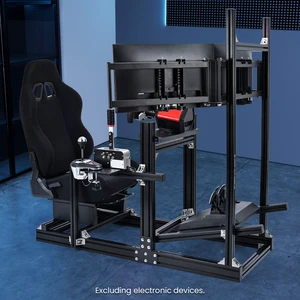 Minneer Aluminum Profile Racing Simulator Cockpit With Triple Monitor Mount Black Seat, For Logitech/Thrustmaster/Fanatec Direct Drive Steering Wheel, GPRO T818, Multi Adjustable Universal cockpit Minneer Aluminum Profile Racing Simulator Cockpit With Triple Monitor Mount Black Seat, For Logitech/Thrustmaster/Fanatec Direct Drive Steering Wheel, GPRO T818, Multi Adjustable Universal cockpit