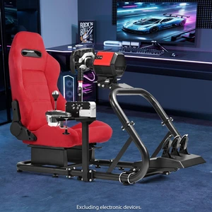Minneer Stable Racing Simulator Cockpit with Red Suede Seat Fit for Logitech G29 G920, for Thrustmaster T248, for Fanatec, Racing Wheel Stand, Wheel Pedal Handbrake Not Included Minneer Stable Racing Simulator Cockpit with Red Suede Seat Fit for Logitech G29 G920, for Thrustmaster T248, for Fanatec, Racing Wheel Stand, Wheel Pedal Handbrake Not Included
