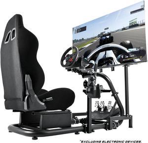Minneer Inspired Racing Sim Simulator Cockpit with Black Seat with Display Stand fit for Logitech Thrustmaster Fanatec G29,G25,G920,G923,T80,T150,T248,NOT Include Wheel Shifter Pedals