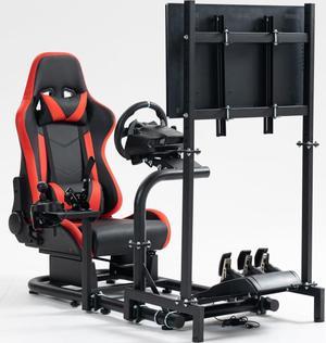 Minneer Racing Simulator Cockpit Vertical Structure Stand with Red Playseat fit for Logitech, Thrustmaster, Fanatec, G27 G29 G923 G920 T300, Racing Wheel Stand,Wheel&Pedal&Shifter Not Include