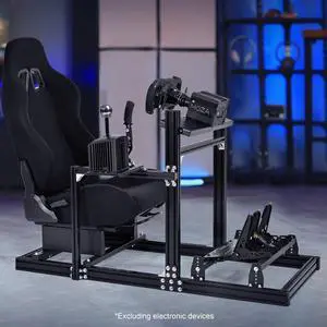 Minneer Racing Simulator Cockpit with Black Seat Aluminium and Carbon Steel Racing Stand for Logitech G920 G923 G25 G27 Thrustmaster T300RS Without shift levers steering wheels pedals