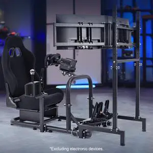 Minneer Racing Simulator Cockpit Vertical Bracket with Triple Monitor Stand and Black Seat Compatible with Logitech/Thrustmaster/Fanatec G29 G920 T300RS CSL-DD, No Steering Wheel, Pedal or Shifter