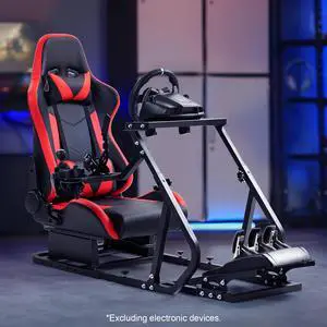 Minneer G923 Racing Simulator Cockpit with Red Seat Compatible with Thrustmaster, Logitech,PXN, Fanatec Adjustable Mount Steering Wheel, Pedal, Handbrake Not Included