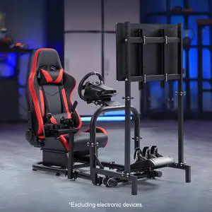 Minneer Driving Simulator Cockpit with Monitor Stand & Red Seat Fit for G923 G920 T500,Fantec,T3PA/TGT, Racing bracket Steering wheel stand Stable & Strong, Wheel and Pedals Not Included
