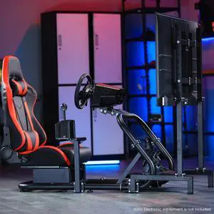 Minneer Adjustable Racing Cockpit with TV Stand Red Seat Fit for Logitech,Thrustmaster,Fanatec,G923,G920,T500,Wheel Shifter Pedals TV NOT Included