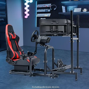Minneer Racing Simulator Cockpit Vertical Bracket with Triple Monitor Stand and Red Seat Fit for Logitech/Thrustmaster/Fanatec G29 G920 G923 T300RS CSL-DD Minneer Racing Simulator Cockpit Vertical Bracket with Triple Monitor Stand and Red Seat Fit for Logitech/Thrustmaster/Fanatec G29 G920 G923 T300RS CSL-DD