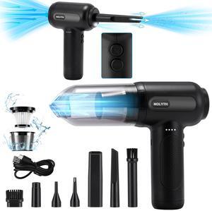 NOLYTH Handheld Cordless Vacuum and Air Duster 2-in-1, Brushless Motor 14000PA Suction, 3 Gear Adjustable, LED Light, USB-C Fast Charging, Mini Vacuum Cleaner for Car Home Pet Keyboard PC Cleaning