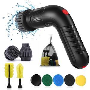 NOLYTH Cordless Electric Spin Scrubber Handheld - 8 Brush Heads, 2 Speeds, IPX7 Waterproof, Lightweight, Ergonomic Design for Powerful Cleaning of Bathroom Shower Bathtub Floor and Grout, Black