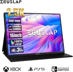 ZEUSLAP P16K 16 Inch Portable Monitor, 2.5K 144Hz 100%sRGB IPS Screen Computer Gaming Monitor with HDMI-compatible + Type-C + 3.5 mm Audio Ports for Laptop, Switch, Xbox, PS4/5, Smartphone etc.