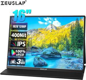 ZEUSLAP P16 16 Inch Portable Monitor, 1920*1200 60Hz 100%sRGB IPS Screen Computer Gaming Monitor for Laptop, Phone, Switch, Xbox, PS4/5 etc.