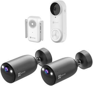 Ezviz Camera 2K Battery WiFi & Doorbell 5MP Wireless & Chime, Wire-Free Smart Home AI Human Detection & DIY Security Kit Active Defense, Spotlight Color Night Vision & Two-Way Audio