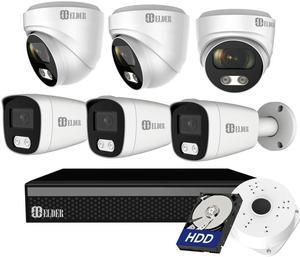 [2024 New] Elder 4K Security Camera System 8MP, 8Ch PoE NVR 6-Camera Surveillance Kit Outdoor 2TB HDD Audio, Wired Home Security Camera System DIY, Hunter-LE Series