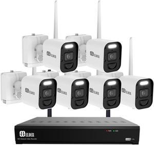 Elder 4K Wireless Security Camera System 1TB Wire-Free, 8Ch NVR 6-Camera Battery WiFi Surveillance Outdoor, Color Night Vision, Spotlight Deterrence & Two-Way Talk