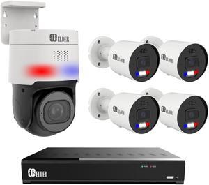 Elder AI Security Camera System PTZ 12MP NVR 8Ch PoE, 5-Camera 4K 30FPS Dual-Light Outdoor 2TB, Sony Sensor & NDAA, Face & License Plate, Full Color Surveillance Wired NocVU Series