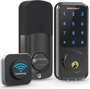 Smart Door Lock, SMONET WiFi Smart Locks Keyless Entry Door Lock Digital Electronic Keypad Deadbolt Bluetooth Touchscreen Auto Lock with Gateway Hub Work with Alexa for Home Security