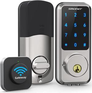 Smart Lock, SMONET WiFi Keyless Entry Door Lock Deadbolt Bluetooth Electronic Locks Touchscreen Keypad Featuring App Work with Alexa Google Home for Home Front Door Hotel