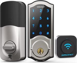 WiFi Smart Lock,SMONET Electronic Digital Bluetooth Smart Deadbolt,Keyless Entry Door Lock with Keypads,Gateway Hub Included, Remotely Control,Work with Alexa,Code for Home Front Door,Silver