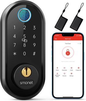 Smart Lock, Keyless Entry Deadbolt Door Lock, SMONET Electronic Bluetooth with Biometric Fingerprint, Keys, IC Card, Touchscreen Keypad,Auto Lock,Remote Share, APP Control for Home,Office,Apartment