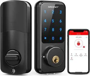 Smart Lock, SMONET Touchscreen Keypad Deadbolt, Keyless Door Entry for Exterior Door, Passcode Code Front Door Lock, WiFi Door Lock Compatible with Alexa, Bluetooth Deadbolt Lock for Home Office