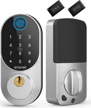 Keyless Entry Door Locks with Keypads,SMONET Smart Fingerprint Front Door Lock with Touchscreen Auto Lock,Electronic Digital Biometric Deadbolt Support IC Card, Code,Key Wireless Home Combination Lock