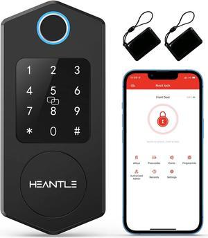 Smart Deadbolt Lock, HEANTLE Fingerprint Smart Locks for Front Door with Bluetooth Electronic Keypads Keyless Entry Door Lock Deadbolt and IC Fob App Control Works with Alexa, Google Assistant Black