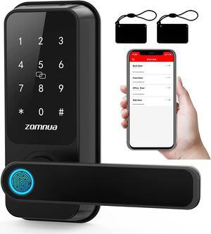 Smart Lock, Zomnua Fingerprint Smart Lock with Handle Keyless Entry Door Locks for Front Door Bluetooth Door Lever Digital Keypad Alexa Compatible for Home House Airbnb Office