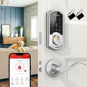 Smart Lock for Front Door with Handle Set,Keypad Entry Door Lock Set with Auto Lock, Digital Bluetooth Electronic Deadbolt with Codes,App,Fob for Apartment Office,Silver