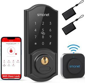 WiFi Door Lock,SMONET Remote Control Smart Deadbolt, Digital Electronic Keyless Entry Locks Bluetooth Touchscreen Auto Lock with Gateway Hub, Work with Alexa,APP,Code,Key for Home Front Door,Black