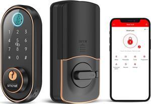 Smart Lock Front Door - SMONET 7 in 1 Fingerprint Keyless Entry Door Lock Deadbolt Digital Lock with App Control Electronic Keypad IC Fobs Biometric Bluetooth Locks Works with Alexa Oil Rubbed Bronze