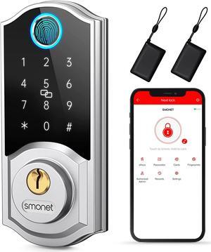 Smart Lock, SMONET Keyless Entry Door Lock, Fingerprint Door Lock Smart Deadbolt Door Lock with Keypad-Bluetooth Keyless Entry Keypad, Smart Deadbolt Biometrics, Auto Lock, IC Card, Passcode for House