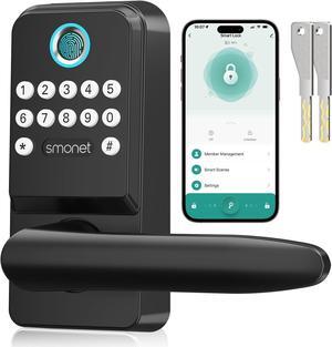 Smart Wifi Door Handle Lock: SMONET Keyless Entry Door Lock with Handle, Smart Door Lock With Handle, Fingerprint Electronic Digital Keypad Deadbolt, Bluetooth Alexa Lock, Auto Lock App Remote Control