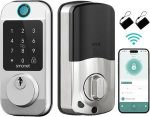 Smart Lock WiFi Fingerprint Deadbolt: SMONET Keyless Entry Front Door Locks, 10-in-1 Bluetooth Deadbolt with APP Remote Control, Touchscreen Keypad Digital Deadbolt with Auto Lock Alexa Code Fobs