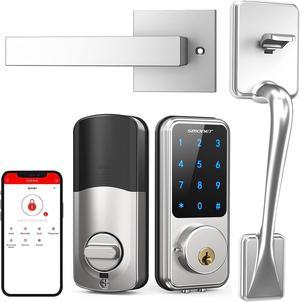 Smart Front Door Lock Set, Smonet Keyless Entry Door Lock with Handle, Smart Deadbolt Keypad Lock, Alexa Front Door Handle Set, Bluetooth Digital Lock with APP/IC Cards/Auto Lock/One-Touch Lock/Keys